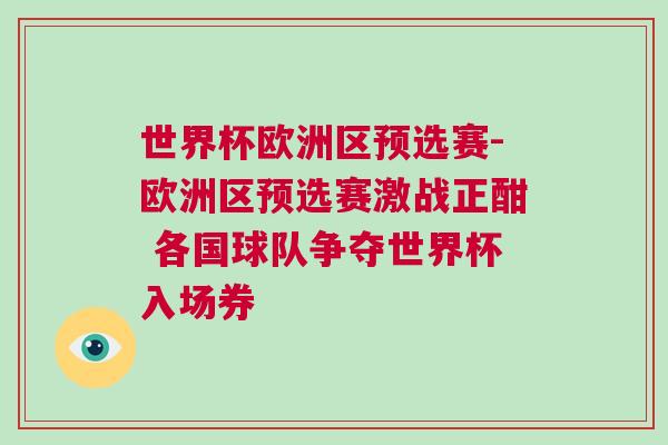世界杯歐洲區(qū)預選賽-歐洲區(qū)預選賽激戰(zhàn)正酣 各國球隊爭奪世界杯入場券