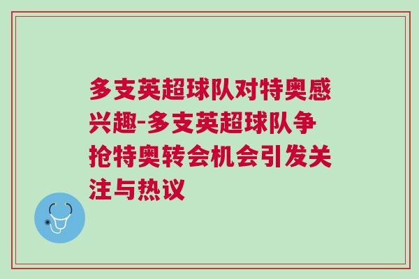 多支英超球隊對特奧感興趣-多支英超球隊爭搶特奧轉(zhuǎn)會機(jī)會引發(fā)關(guān)注與熱議