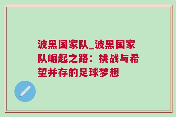 波黑國家隊(duì)_波黑國家隊(duì)崛起之路：挑戰(zhàn)與希望并存的足球夢想