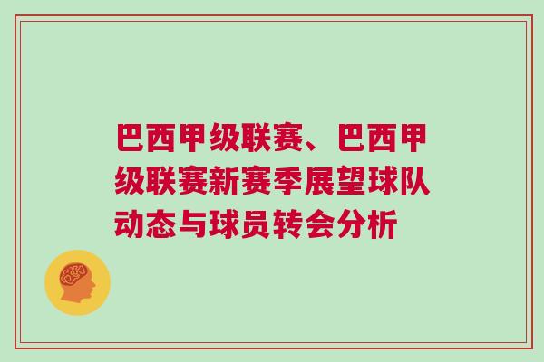 巴西甲級(jí)聯(lián)賽、巴西甲級(jí)聯(lián)賽新賽季展望球隊(duì)動(dòng)態(tài)與球員轉(zhuǎn)會(huì)分析