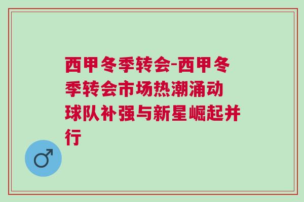 西甲冬季轉(zhuǎn)會(huì)-西甲冬季轉(zhuǎn)會(huì)市場熱潮涌動(dòng) 球隊(duì)補(bǔ)強(qiáng)與新星崛起并行