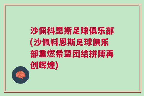 沙佩科恩斯足球俱樂部(沙佩科恩斯足球俱樂部重燃希望團(tuán)結(jié)拼搏再創(chuàng)輝煌)