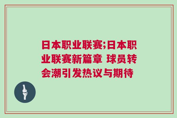 日本職業(yè)聯(lián)賽;日本職業(yè)聯(lián)賽新篇章 球員轉(zhuǎn)會潮引發(fā)熱議與期待