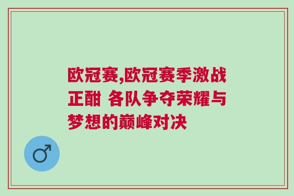 歐冠賽,歐冠賽季激戰(zhàn)正酣 各隊爭奪榮耀與夢想的巔峰對決