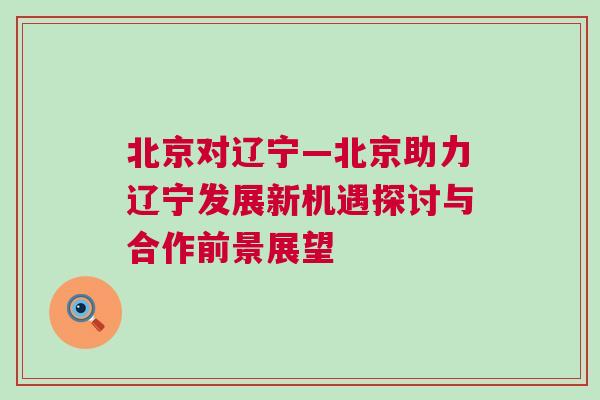 北京對(duì)遼寧—北京助力遼寧發(fā)展新機(jī)遇探討與合作前景展望
