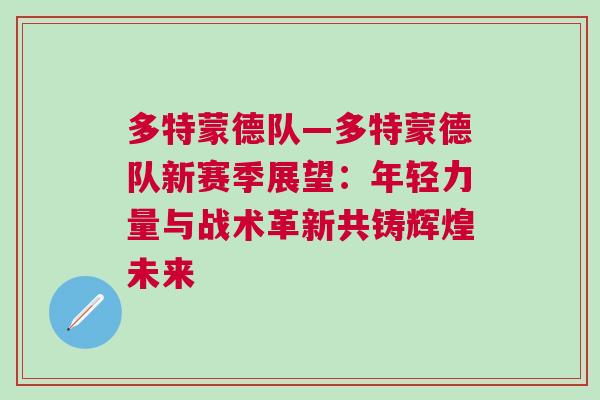 多特蒙德隊(duì)—多特蒙德隊(duì)新賽季展望：年輕力量與戰(zhàn)術(shù)革新共鑄輝煌未來