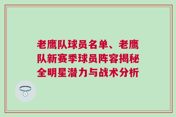 老鷹隊球員名單、老鷹隊新賽季球員陣容揭秘全明星潛力與戰(zhàn)術(shù)分析