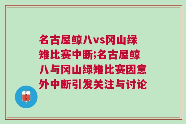名古屋鯨八vs岡山綠雉比賽中斷;名古屋鯨八與岡山綠雉比賽因意外中斷引發(fā)關(guān)注與討論