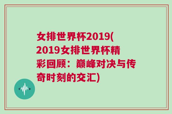 女排世界杯2019(2019女排世界杯精彩回顧：巔峰對(duì)決與傳奇時(shí)刻的交匯)