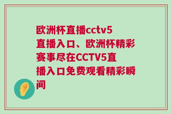 歐洲杯直播cctv5直播入口、歐洲杯精彩賽事盡在CCTV5直播入口免費觀看精彩瞬間