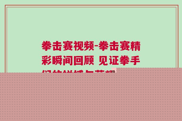 拳擊賽視頻-拳擊賽精彩瞬間回顧 見證拳手們的拼搏與榮耀之路